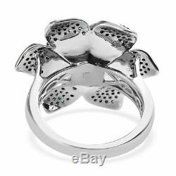 925 Sterling Silver Blue Diamond Flower Ring Gift Jewelry for Women Size 7 Ct 1