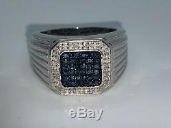 925 Sterling Silver Blue Diamond Ring Gift Jewelry for Mens Size 10 -10.3g