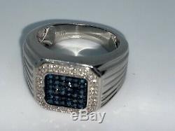 925 Sterling Silver Blue Diamond Ring Gift Jewelry for Mens Size 10 -10.3g