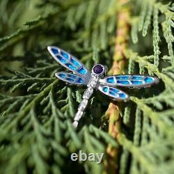 925 Sterling Silver Blue Opal CZ Dragonfly Slide Pendant Women Girl Jewelry Gift