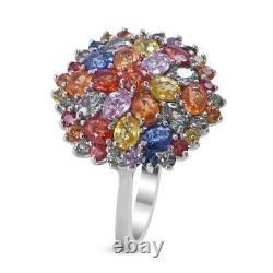 925 Sterling Silver Blue Pink Sapphire Flower Ring Jewelry Gift Size 8 Ct 4.9