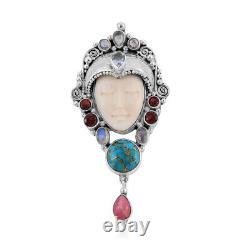 925 Sterling Silver Blue Turquoise Rhodochrosite Pendant Jewelry Gift Ct 11.9