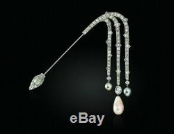 925 Sterling Silver Brooch pin cz Pearl drop Tassel Lapel Men Women jewelry gift