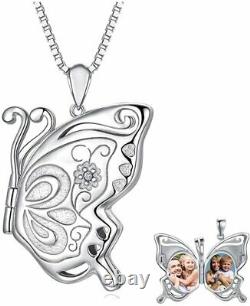 925 Sterling Silver Butterfly Photo Locket Necklace Jewelry Gift For Women Girls
