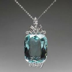 925 Sterling Silver Chain Aqua Cushion Pendant necklace wedding jewelry gift her
