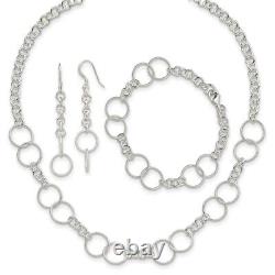 925 Sterling Silver Chain Necklace Bracelet Drop Dangle Chandelier Earrings Set