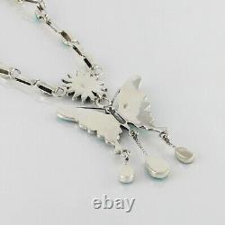 925 Sterling Silver Chain with Blue Opal Stone Handmade Women VY Jewelry Gift