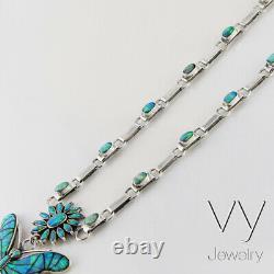 925 Sterling Silver Chain with Blue Opal Stone Handmade Women VY Jewelry Gift