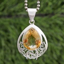 925 Sterling Silver Checkercut Citrine Pendant Jewelry Gift