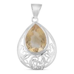 925 Sterling Silver Checkercut Citrine Pendant Jewelry Gift