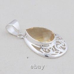 925 Sterling Silver Checkercut Citrine Pendant Jewelry Gift