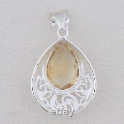 925 Sterling Silver Checkercut Citrine Pendant Jewelry Gift