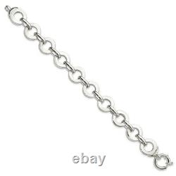 925 Sterling Silver Circle Link 7.5 Inch Bracelet Fancy Fine Jewelry Women