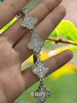 925 Sterling Silver Clover Shape Vvs1 Moissanite Lucky Bracelet Gift For women's