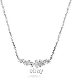 925 Sterling Silver Cluster CZ Bar Pendant Necklace for Women Girls Jewelry Gift