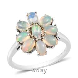 925 Sterling Silver Cluster Ring Platinum Over Opal Jewelry Gift Size 8 Ct 2.8