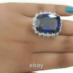 925 Sterling Silver Cocktail Ring Created Blue Sapphire Cushion Pear CZ Gift her