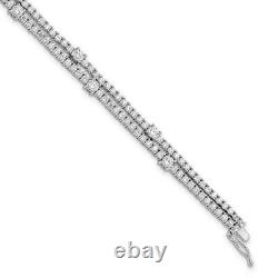 925 Sterling Silver Cubic Zirconia Cz Double Strand Bracelet Fine Jewelry Women