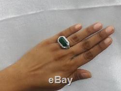 925 Sterling Silver Cz Green Emerald White Round Fancy Ring Cocktail Party Gift