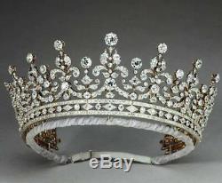 925 Sterling Silver Cz Queen Tiara Crown White Round Women Jewelry Party Gift Nw