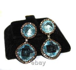 925 Sterling Silver Dangle Earrings Blue Topaz Diamond Earring Jewelry Gift