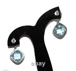 925 Sterling Silver Dangle Earrings Blue Topaz Diamond Earring Jewelry Gift