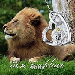 925 Sterling Silver Double Heart Lion Pendant Necklace Gifts for Women Girls Her