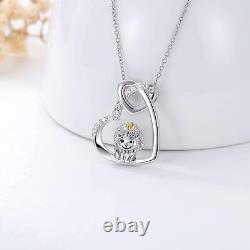 925 Sterling Silver Double Heart Lion Pendant Necklace Gifts for Women Girls Her