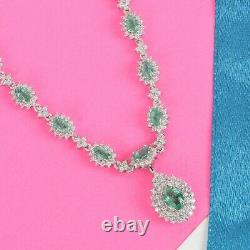 925 Sterling Silver Emerald Necklace Platinum Over Jewelry Gift Size 18 Ct 6.7