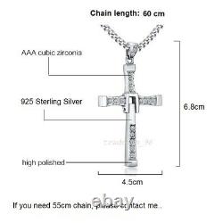 925 Sterling Silver Fast And Furious Dom Toretto Cross Pendant Necklace Gift Box