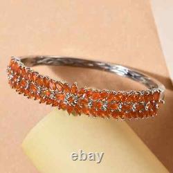 925 Sterling Silver Fire Opal Bangle Cuff Bracelet Jewelry Gift Size 8 Ct 7.3