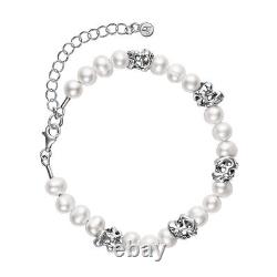 925 Sterling Silver Freshwater Pearl Chain Bracelet Gift For Women Jewelry Rare