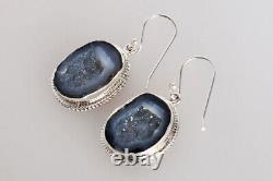 925 Sterling Silver Geode Druzy Gemstone Dangle Earrings Jewelry Gift For Women