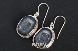 925 Sterling Silver Geode Druzy Gemstone Dangle Earrings Jewelry Gift For Women