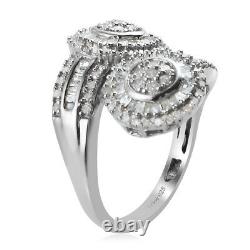 925 Sterling Silver Gift Jewelry White Diamond Bypass Ring for Women Size 7 Ct 1