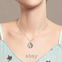 925 Sterling Silver Girl and Dragon Necklace Jewelry Gifts for Women Teen Girls