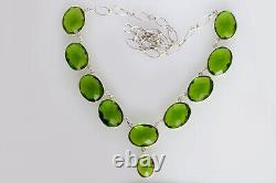 925 Sterling Silver Green Quartz Gemstone Statement Necklace Fine Jewelry Gift