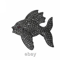 925 Sterling Silver Jewelry Natural Pave Diamond Fish Pendant Jewelry Gift