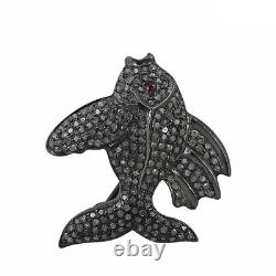 925 Sterling Silver Jewelry Natural Pave Diamond Fish Pendant Jewelry Gift