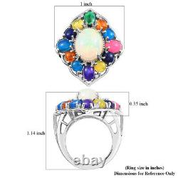925 Sterling Silver Jewelry Platinum Over Opal Flower Ring Gift Ct 5.3