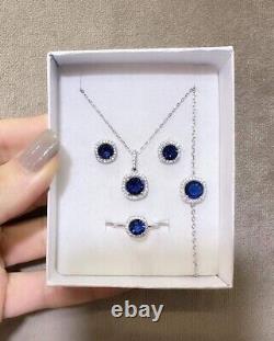 925 Sterling Silver Jewelry Sets For Women Blue Gift Chain Statement