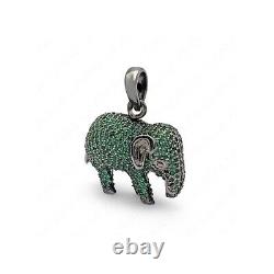 925 Sterling Silver Lab Created Gemstone Tsavorite ELEPHANT Pendant Jewelry Gift