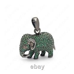 925 Sterling Silver Lab Created Gemstone Tsavorite ELEPHANT Pendant Jewelry Gift