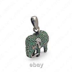 925 Sterling Silver Lab Created Gemstone Tsavorite ELEPHANT Pendant Jewelry Gift