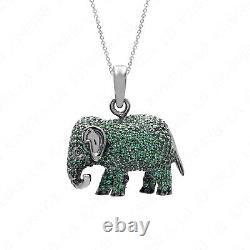 925 Sterling Silver Lab Created Gemstone Tsavorite ELEPHANT Pendant Jewelry Gift