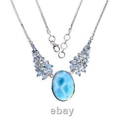 925 Sterling Silver Larimar Gemstone Blue Topaz Necklace Jewelry Gift Christmas