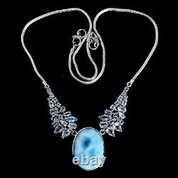 925 Sterling Silver Larimar Gemstone Blue Topaz Necklace Jewelry Gift Christmas