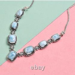 925 Sterling Silver Larimar Necklace Women Jewelry For Gift Size 18 Ct 16.9