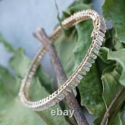 925 Sterling Silver Moissanite Baguette Sleek Bangle Bracelet Fine Jewelry Gift