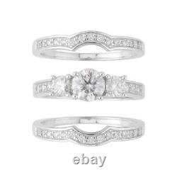 925 Sterling Silver Moissanite Set of 3 Stone Ring Jewelry Gift Size 9 Ct 1.6